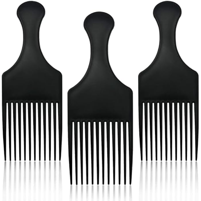 Zoolinn 3PCS Afro Hair Pick Comb - Black, Durable Wide Tooth for Detangling and Styling, for Men & Women - Image 1